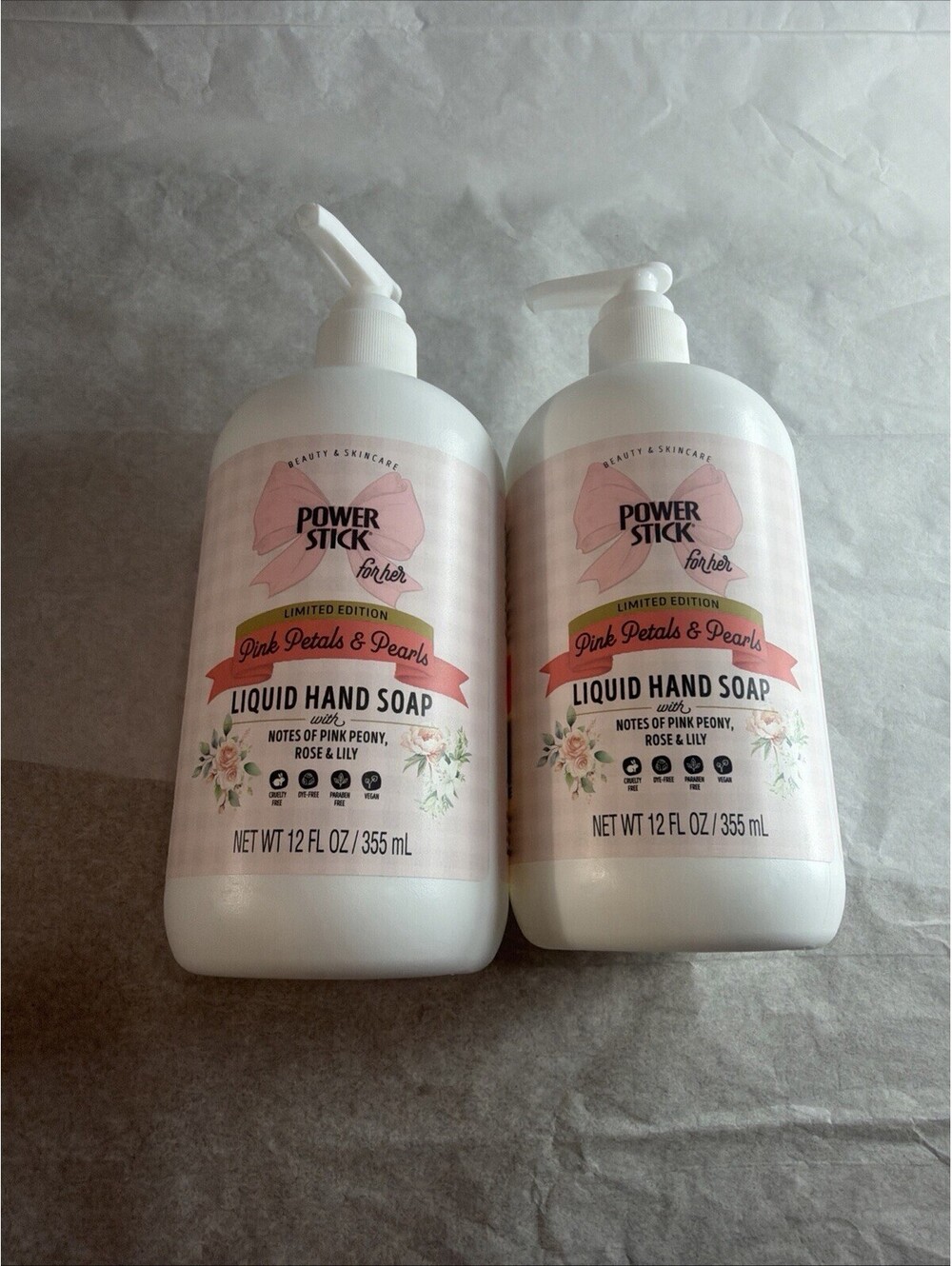 Power Stick For Her Pink Petals & Pearls Hand Soap 12oz Peony Rose Lily 2 Pack